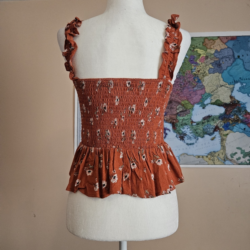 Orange Floral Smocked Flounce-Hem Top - Picture 4 of 7